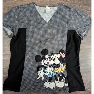 Disney Mickey Mouse Top Scrub Womens Medium Pockets V-Neck Short Sleeve Nurse